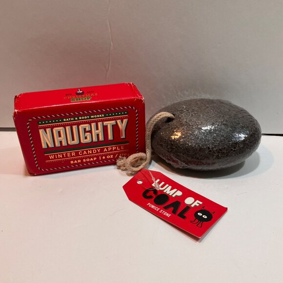 Bath & Body Works Naughty Winter Candy Apple Bar Soap Lump of Coal Pumice Stone - Picture 1 of 1